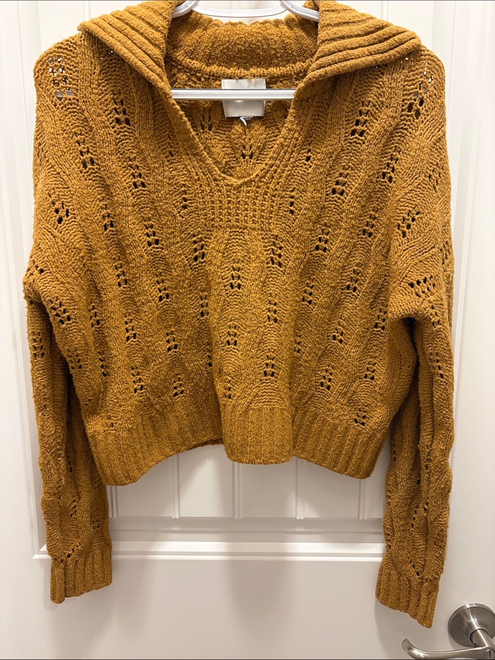 Pink Rose Medium Pumpkin Open Knit Cropped Sweater Oversized Collar